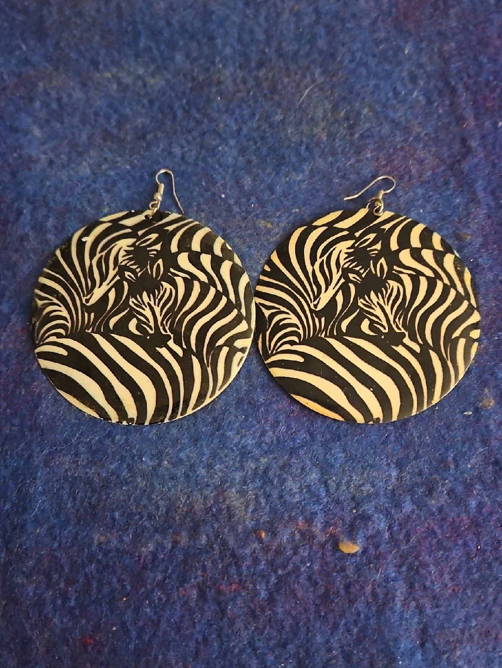 3 For $15  Zebra Print Round Disc  Earrings - Black & White